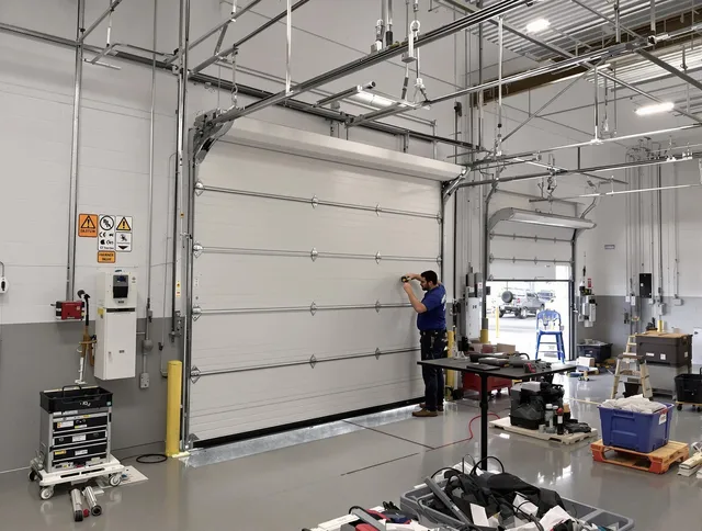 Commercial garage door repair being performed by Glocester Garage Door Repair expert in Glocester