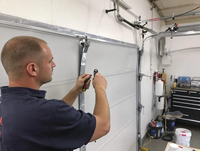Before and after garage door dent repair by Glocester Garage Door Repair in Glocester