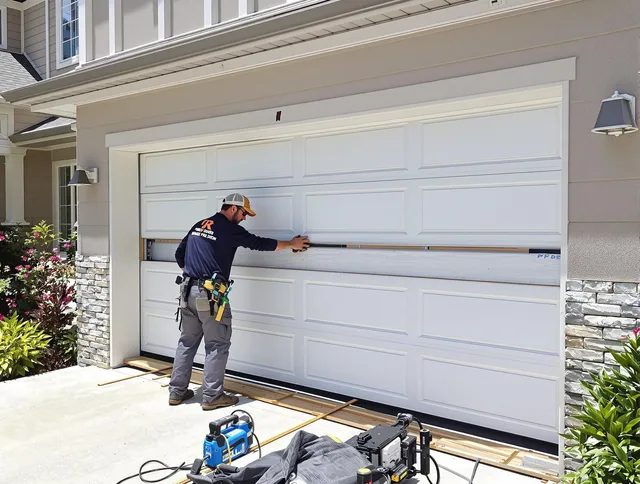 Glocester Garage Door Repair team performing complete garage door replacement at Glocester residence