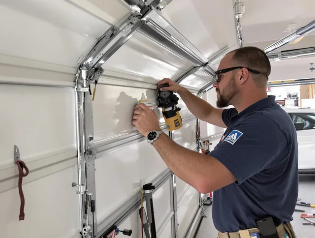 Glocester Garage Door Repair technician quieting a noisy garage door in Glocester