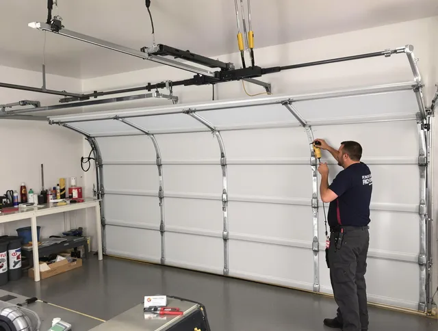 Glocester Garage Door Repair certified technician performing overhead door system repair in Glocester