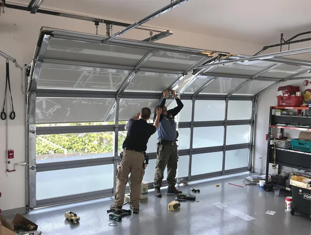 Glocester Garage Door Repair expert performing precise panel replacement on Glocester garage door